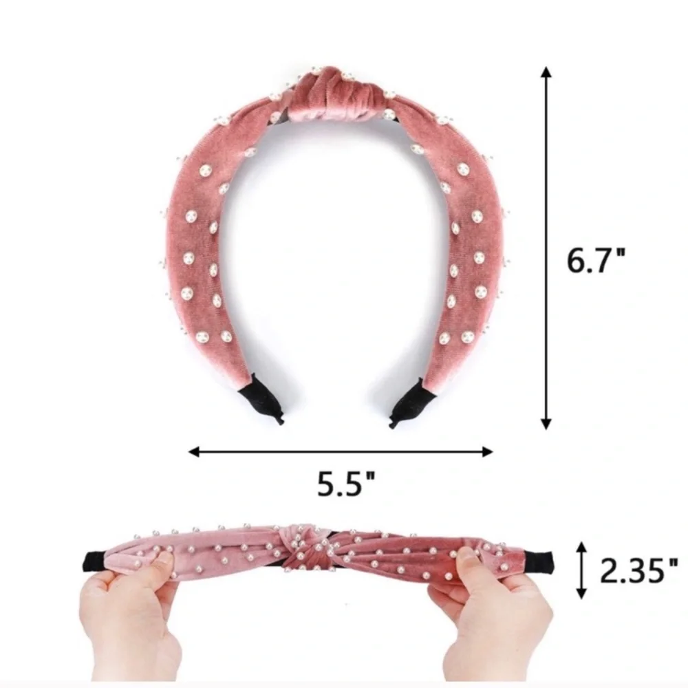 🌻 Knotted pearl velvet headband